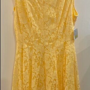 Danny & Nicole Yellow Lace Midi Fit-and-Flare Dress